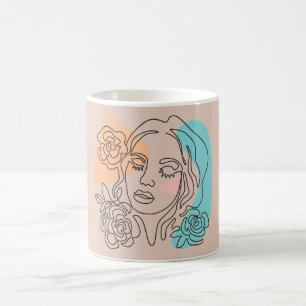 Abstraktes Frauengesicht Blumige Linienkunst-Tasse Kaffeetasse