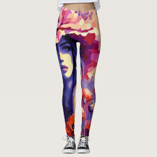 Abstraktes Frauenporträt & Florale Kunst Leggings