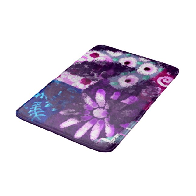 Abstraktes Friedenszeichen Hippie Art Lila Pink Bl Badematte (Schrägansicht)