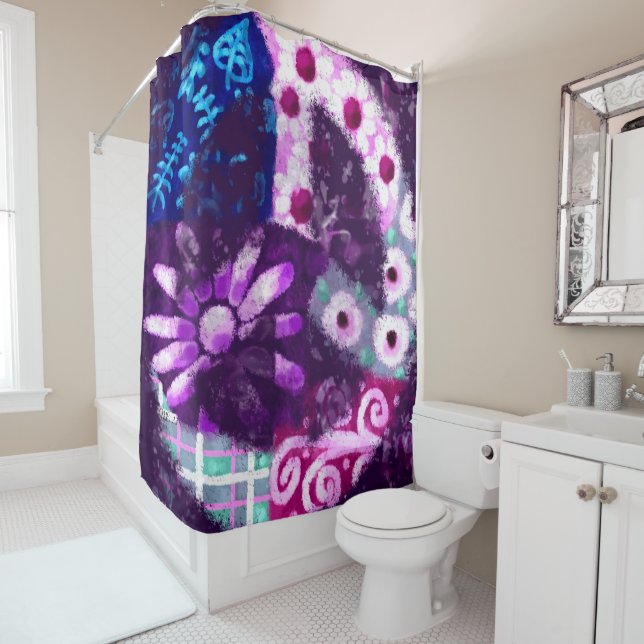Abstraktes Friedenszeichen Hippie Art Lila Pink Bl Duschvorhang (Beispiel)