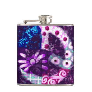 Abstraktes Friedenszeichen Hippie Art Lila Pink Bl Flachmann