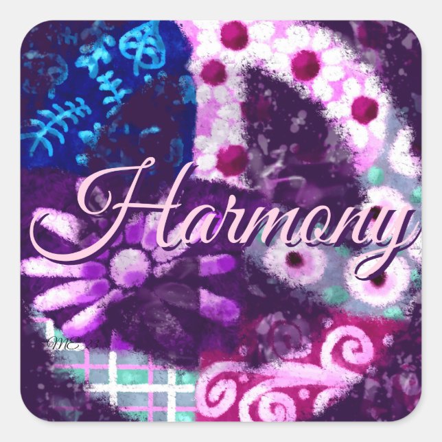 Abstraktes Friedenszeichen Hippie Art Lila Pink Bl Quadratischer Aufkleber (Vorderseite)