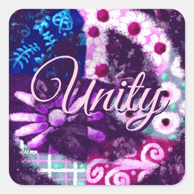 Abstraktes Friedenszeichen Hippie Art Lila Pink Bl Quadratischer Aufkleber (Vorderseite)