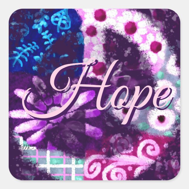 Abstraktes Friedenszeichen Hippie Art Lila Pink Bl Quadratischer Aufkleber (Vorderseite)