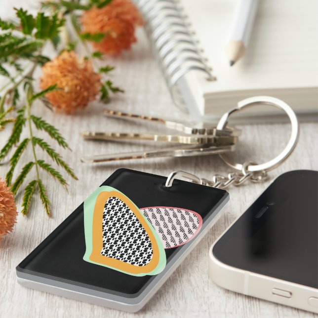 Abstraktes Frucht Papaya Dragonfruit-Muster Schlüsselanhänger (Vorderseite rechts)