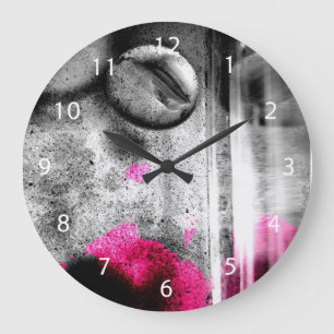 Abstraktes Fuchsia, Grau und Schwarzes Gran Foto K Große Wanduhr