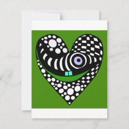 Abstraktes, funky grünes Herz Liebes Valentinstags Mitteilungskarte
