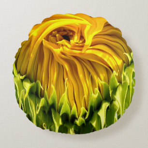 Abstraktes funky Retro Sonnenblume, ängstliche Geo Rundes Kissen