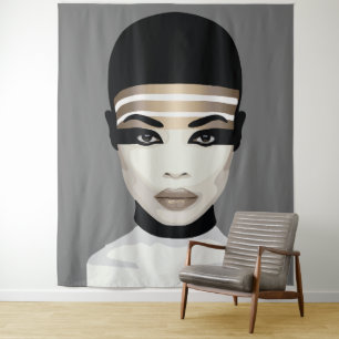 Abstraktes futuristisches Stammesportrait Kunst Wandteppich