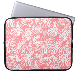 Abstraktes Gänseblümchen-Skizzenmuster, monochrome Laptopschutzhülle