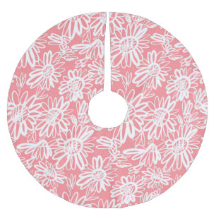 Abstraktes Gänseblümchen-Skizzenmuster, monochrome Polyester Weihnachtsbaumdecke