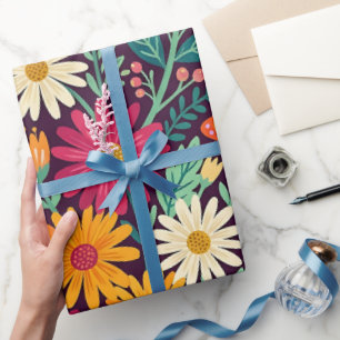 Abstraktes Gänseblümchen- und Schmetterlings-Gesch Geschenkpapier