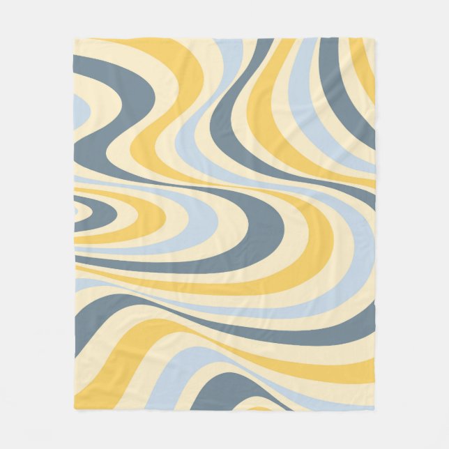 Abstraktes, gelb-blaues Swirl-Design Fleecedecke (Vorderseite)