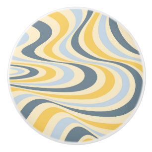 Abstraktes, gelb-blaues Swirl-Design Keramikknauf