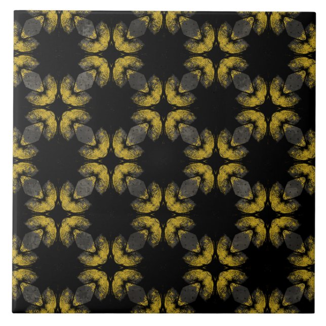 Abstraktes Gelb, Bronze und Schwarzes Muster Fliese (Vorderseite)