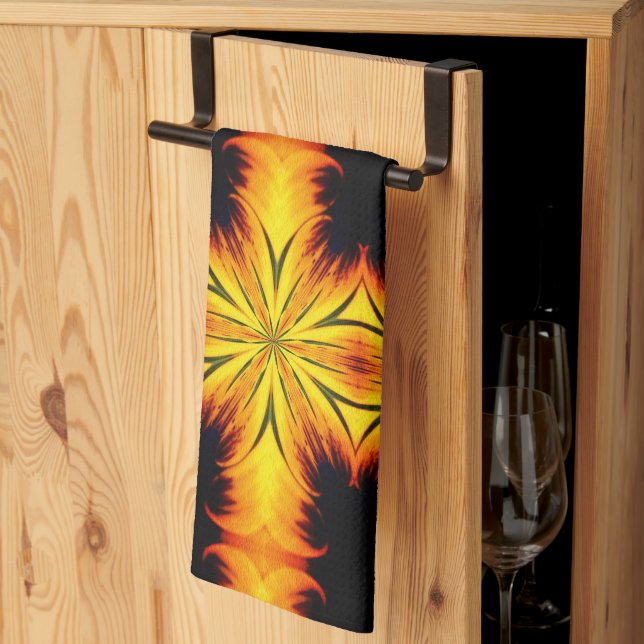 Abstraktes Gelb und Braun Kaleidoskop Kunst Geschirrtuch (Drittel gefaltet)