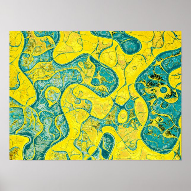 Abstraktes Gelb- und Cyan-Muster Poster (Vorne)