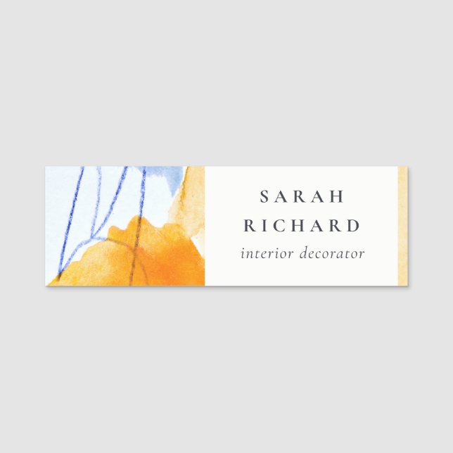 Abstraktes Gelbes blaues Wasser Kunst Namensschild (Vorderseite)