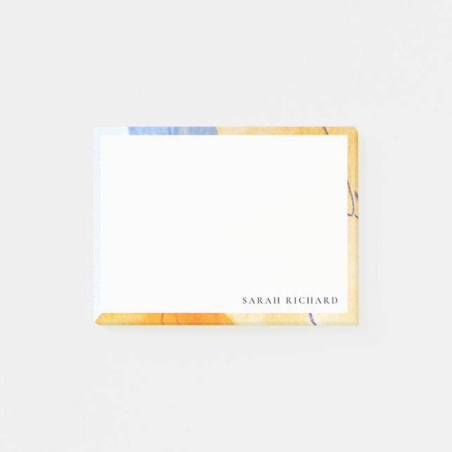 Abstraktes Gelbes blaues Wasser Kunst Post-it Klebezettel (Vorderseite)