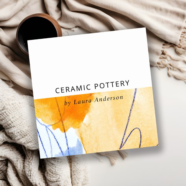 Abstraktes Gelbes blaues Wasser Kunst Quadratische Visitenkarte (Von Creator hochgeladen)