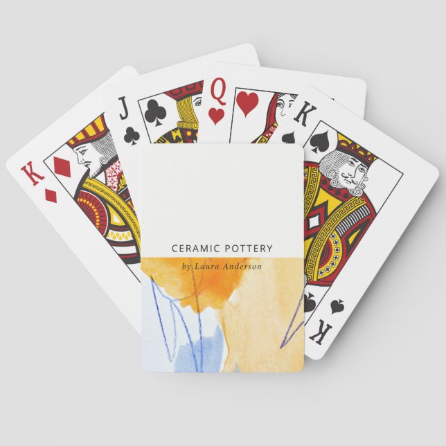 Abstraktes Gelbes blaues Wasser Kunst Spielkarten (Rückseite)