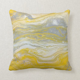 Abstraktes gelbes und silberes Kissen (hellgraues 
