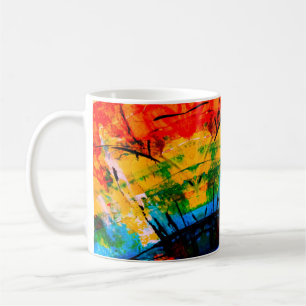 Abstraktes Gemälde an der Betonwand. Abbildung. Kaffeetasse
