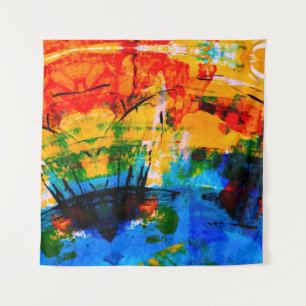 Abstraktes Gemälde an der Betonwand. Abbildung.  Wandteppich