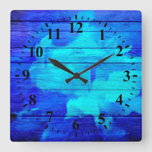 Abstraktes Gemälde Blue Wood Quadratische Wanduhr