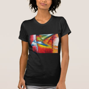 abstraktes Gemälde in Rot-Gelb-Blau T-Shirt
