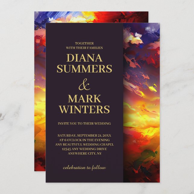 Abstraktes Gemälde mit farbenfroher Luft. Hochzeit Einladung (Vorne/Hinten)