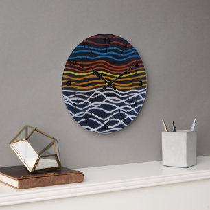 Abstraktes Gemälde mit Meeresblick von Alfred Fox Große Wanduhr