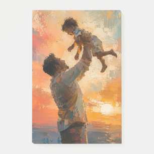 Abstraktes Gemälde: Vater hebt Kind bei Sonnenunte Post-it Klebezettel