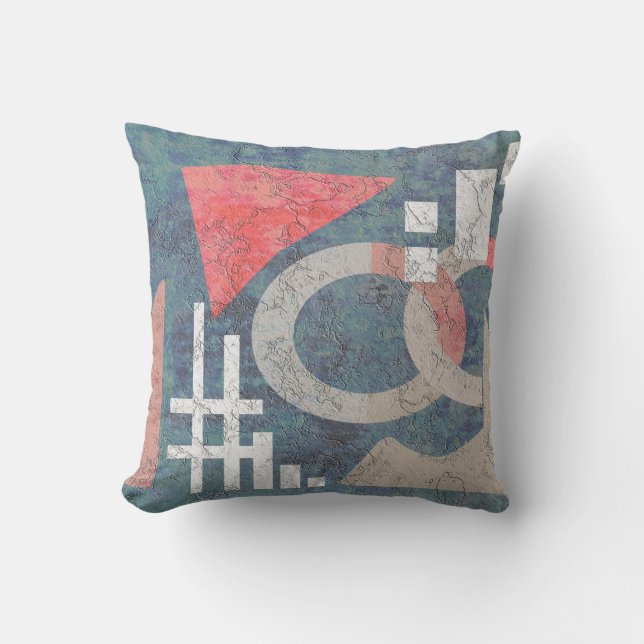 Abstraktes Gemälde Vintage blaue Korallengeometrie Kissen (Vorderseite)