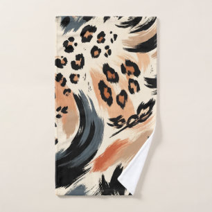 Abstraktes Gemaltes Exotisches Tierprint Leopard Badhandtuch Set
