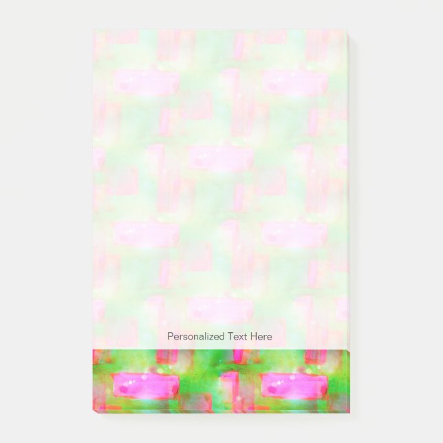 Abstraktes gemaltes Gelb des Sonnenlichts, rosa Post-it Klebezettel (Vorderseite)