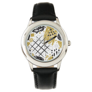 Abstraktes Geo Goldschwarzes 03 Armbanduhr
