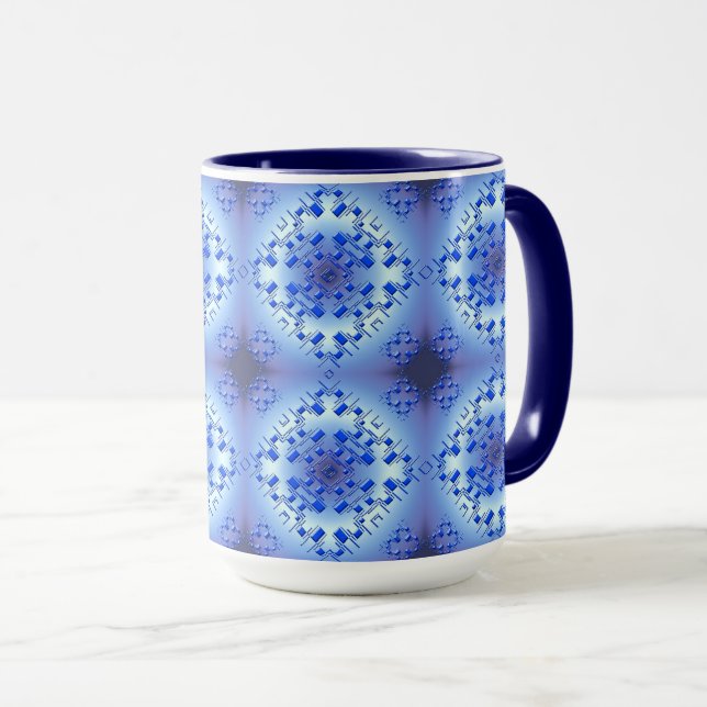Abstraktes geometrisch blaues Muster Tasse (VorderseiteRechts)