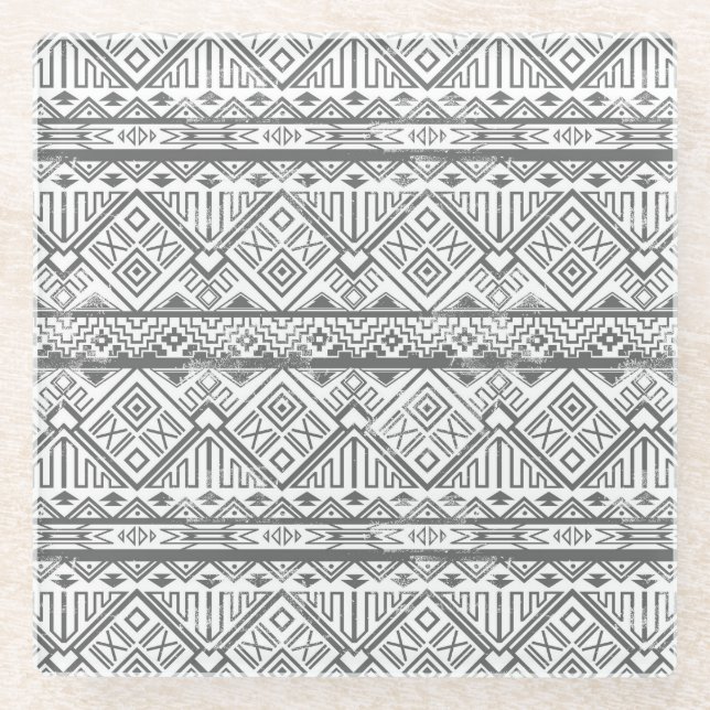 Abstraktes geometrisches aztekisches Muster 2 Glasuntersetzer (Vorderseite)