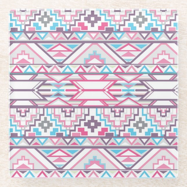 Abstraktes geometrisches aztekisches Muster 3 Glasuntersetzer (Vorderseite)