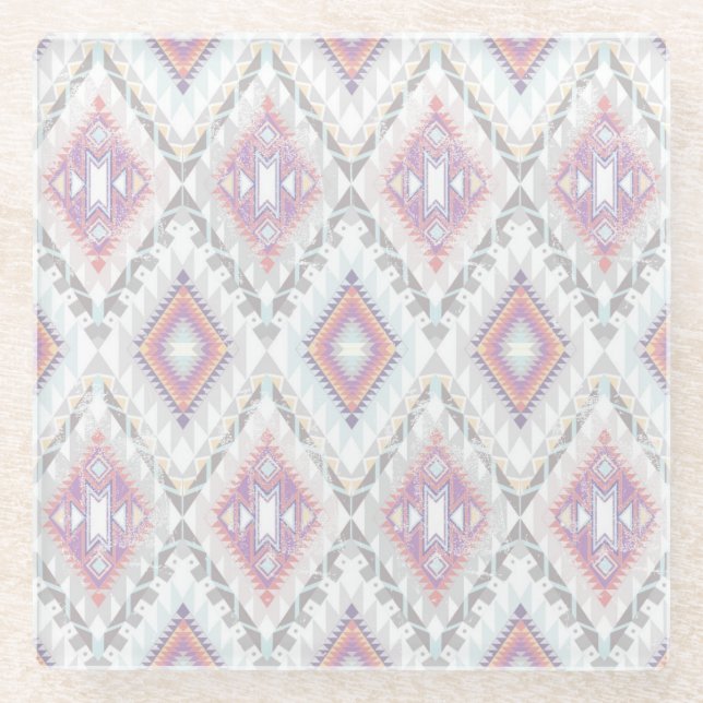 Abstraktes geometrisches aztekisches Muster Glasuntersetzer (Vorderseite)