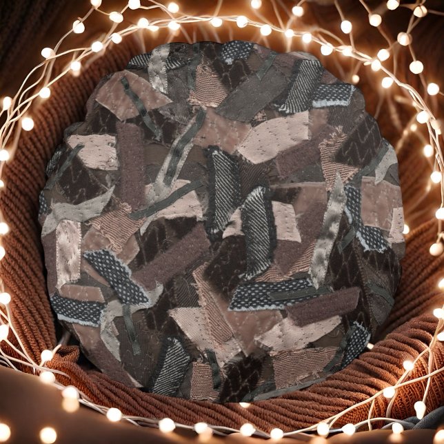 Abstraktes geometrisches Band in Erdtönen struktur Rundes Kissen (Von Creator hochgeladen)