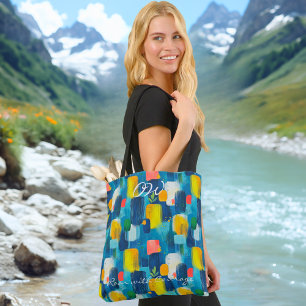 Abstraktes geometrisches blau-gelbes Design-Tote