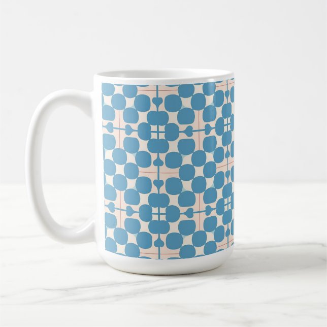 Abstraktes geometrisches Blau- und Weißmuster Kaffeetasse (Links)
