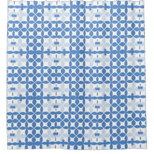 Abstraktes geometrisches blau-weißes Muster Duschvorhang