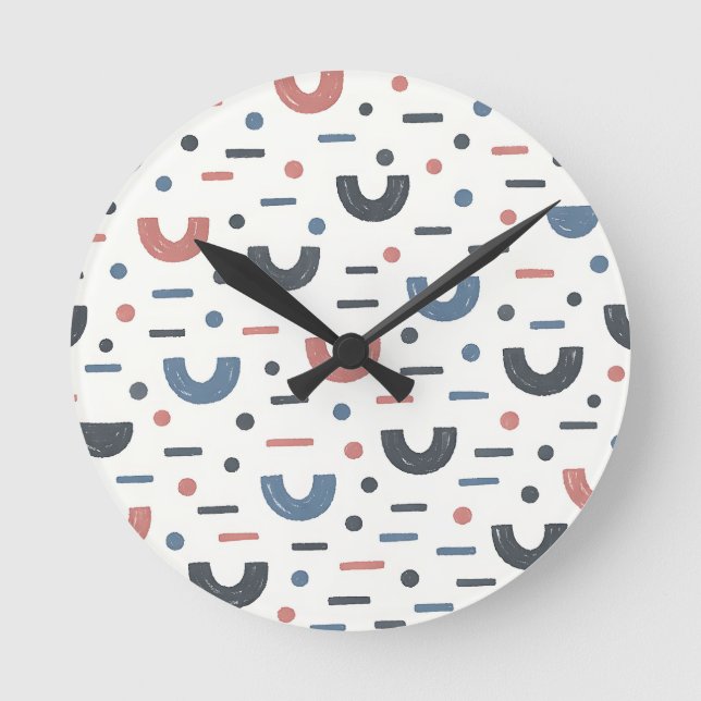 Abstraktes geometrisches Boho-Muster Runde Wanduhr (Vorderseite)
