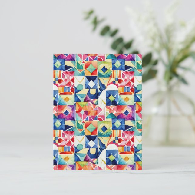 Abstraktes geometrisches Digitalmuster 17 - Postka Postkarte (Stehend Vorderseite)