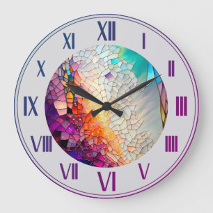 Abstraktes geometrisches Farbglas Große Wanduhr