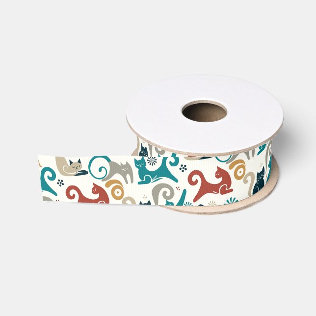 Abstraktes geometrisches Katzenmuster Ripsband (Spule)