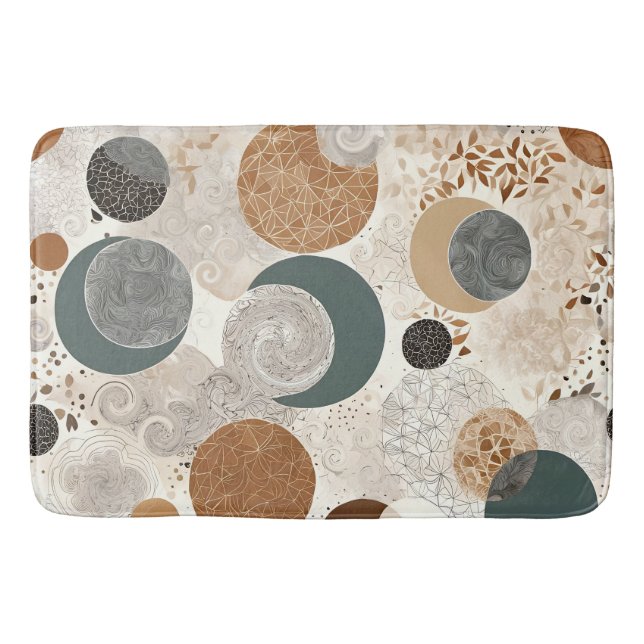 Abstraktes geometrisches Kreis-Muster neutral Boho Badematte (Vorderseite)